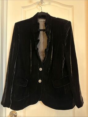 Lafayette 148 New York Black Velvet Ruffle-Front Blazer